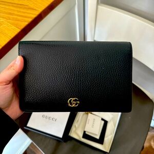 Gucci Calfskin Mini GG Marmont Chain Wallet Black